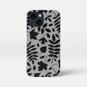 Fallen Leaves LG Pattern Zwart op Grijs iPhone 13 Mini Hoesje