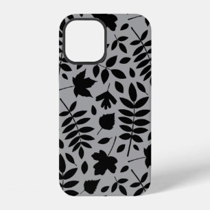 Fallen Leaves LG Pattern Zwart op Grijs iPhone 12 Hoesje