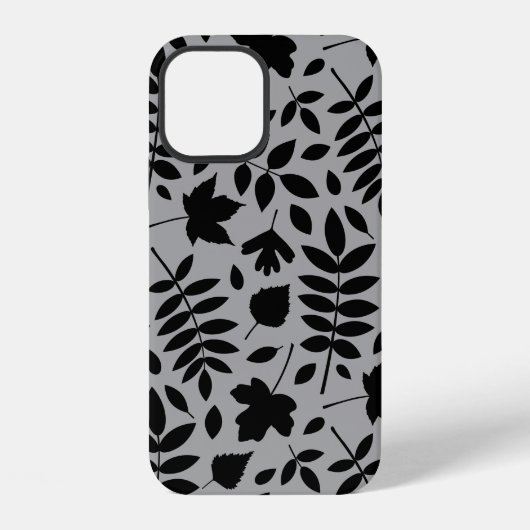 Fallen Leaves LG Pattern Zwart op Grijs iPhone Hoesje (Achterkant)