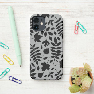 Fallen Leaves LG Pattern Zwart op Grijs iPhone 12 Mini Hoesje
