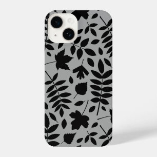Fallen Leaves LG Pattern Zwart op Grijs iPhone 14 Hoesje