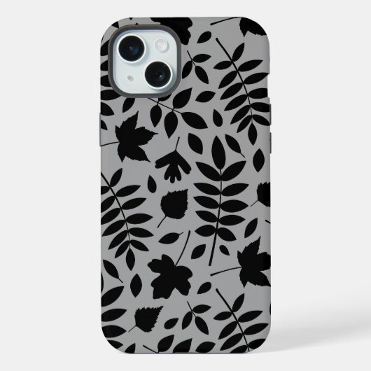 Fallen Leaves LG Pattern Zwart op Grijs iPhone Hoesje (Achterkant)