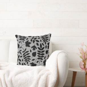 Fallen Leaves LG Pattern Zwart op Grijs Kussen