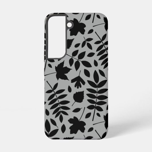 Fallen Leaves LG Pattern Zwart op Grijs Samsung Galaxy Hoesje (Achterkant)