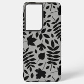 Fallen Leaves LG Pattern Zwart op Grijs Samsung Galaxy Hoesje (Achterkant)