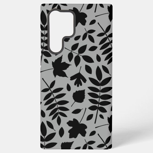 Fallen Leaves LG Pattern Zwart op Grijs Samsung Galaxy Hoesje (Achterkant)