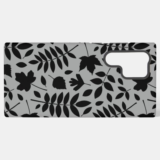 Fallen Leaves LG Pattern Zwart op Grijs Samsung Galaxy Hoesje (Achterkant horizontaal)