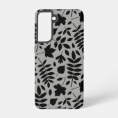 Fallen Leaves LG Pattern Zwart op Grijs Samsung Galaxy Hoesje (Achterkant)