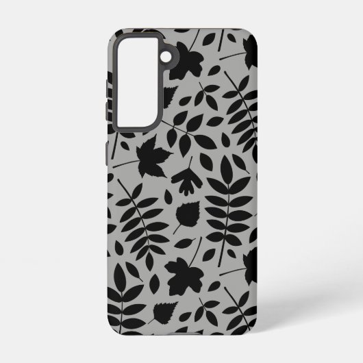 Fallen Leaves LG Pattern Zwart op Grijs Samsung Galaxy Hoesje (Achterkant)