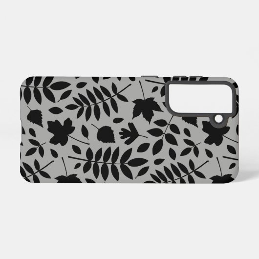 Fallen Leaves LG Pattern Zwart op Grijs Samsung Galaxy Hoesje (Achterkant horizontaal)