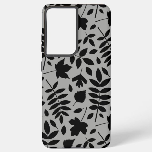 Fallen Leaves LG Pattern Zwart op Grijs Samsung Galaxy Hoesje (Achterkant)