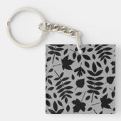 Fallen Leaves LG Pattern Zwart op Grijs Sleutelhanger (Voorkant)