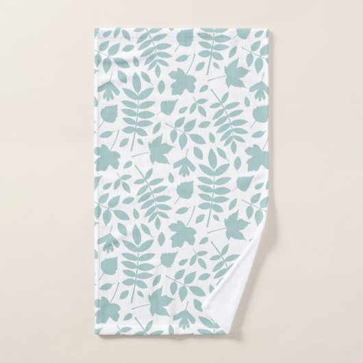 Fallen Leaves Pattern LT Blauwgroen op wit Bad Handdoek (Handdoek)
