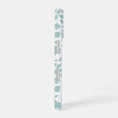 Fallen Leaves Pattern LT Blauwgroen op wit iPhone 16 Hoesje (Rechterkant)