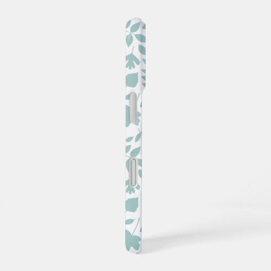 Fallen Leaves Pattern LT Blauwgroen op wit iPhone 16 Hoesje (Rechterkant)