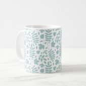 Fallen Leaves Pattern LT Blauwgroen op wit Koffiemok (Voorkant links)