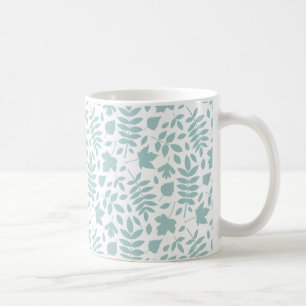Fallen Leaves Pattern LT Blauwgroen op wit Koffiemok