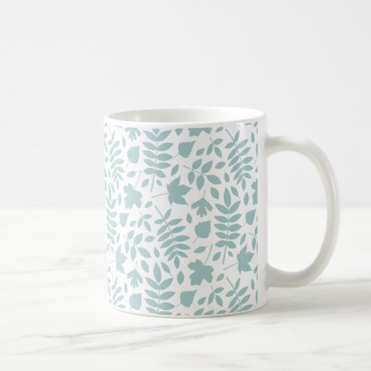 Fallen Leaves Pattern LT Blauwgroen op wit Koffiemok (Rechts)