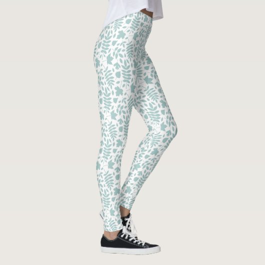 Fallen Leaves Pattern LT Blauwgroen op wit Leggings (Rechts)