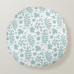 Fallen Leaves Pattern LT Blauwgroen op wit Rond Kussen