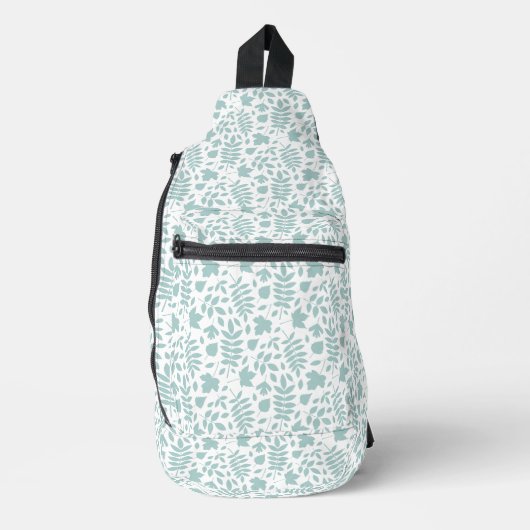 Fallen Leaves Pattern LT Blauwgroen op wit Sling Bag (Voorkant)