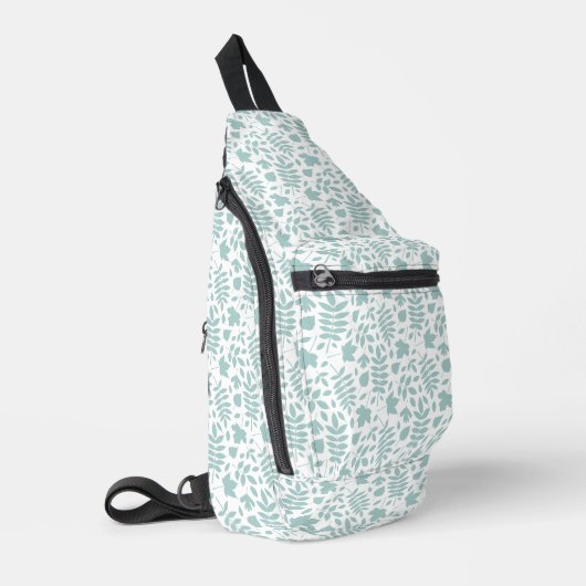Fallen Leaves Pattern LT Blauwgroen op wit Sling Bag (Linkerhoek)