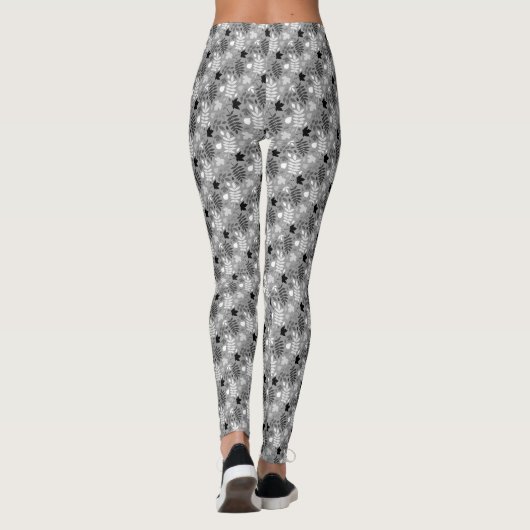 Fallen Leaves SML Pattern Monochrome op Grijs Leggings (Achterkant)