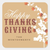 Falling Autumn Maple verliest Happy Thanksgiving Vierkante Sticker (Voorkant)