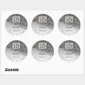 Falling Black Glitter, Sweet 16 Bedankt Ronde Sticker (Vel)