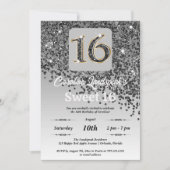 Falling Black Glitter Sweet 16 Verjaardag Kaart (Voorkant)