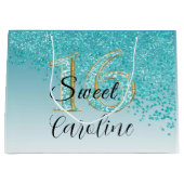 Falling Blauwgroen Blue Glitter Sweet 16 Birthday Groot Cadeauzakje (Voorkant)