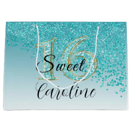 Falling Blauwgroen Blue Glitter Sweet 16 Birthday Groot Cadeauzakje