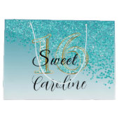 Falling Blauwgroen Blue Glitter Sweet 16 Birthday Groot Cadeauzakje (Achterkant)