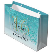 Falling Blauwgroen Blue Glitter Sweet 16 Birthday Groot Cadeauzakje (Voorkant Gekanteld)