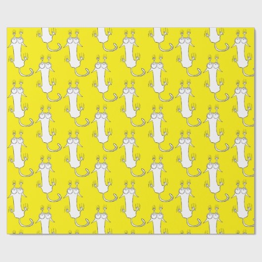 Falling Cat Yellow Wrapping Paper Cadeaupapier (Vlak)
