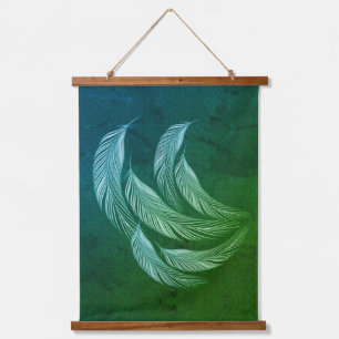 Falling Colorful Feathers Green Hangend Wandkleed