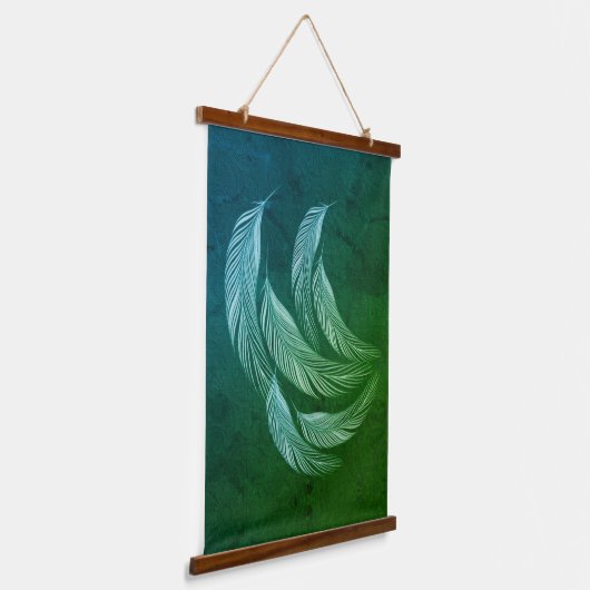 Falling Colorful Feathers Green Hangend Wandkleed (Gebogen)