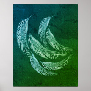 Falling Colorful Feathers Green Poster