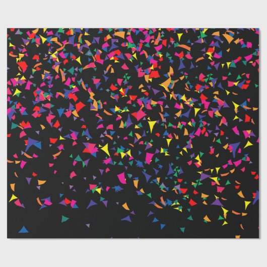 Falling Confetti - Rainbow-kleuren op zwart v3 Cadeaupapier (Vlak)