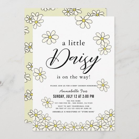 Falling Daisies White Floral Baby shower Kaart (Voorkant / Achterkant)