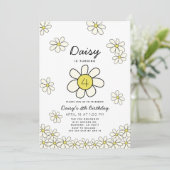 Falling Daisies White Floral Birthday Invitati Kaart (Staand voorkant)