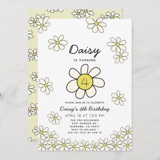 Falling Daisies White Floral Birthday Invitati Kaart (Voorkant / Achterkant)