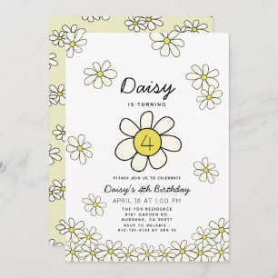 Falling Daisies White Floral Birthday Invitati Kaart