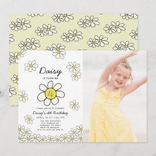 Falling Daisies White Floral Photo Birthday Kaart