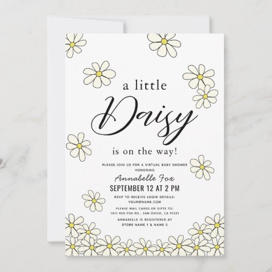 Falling Daisies White Floral Virtual Baby shower Kaart (Voorkant)