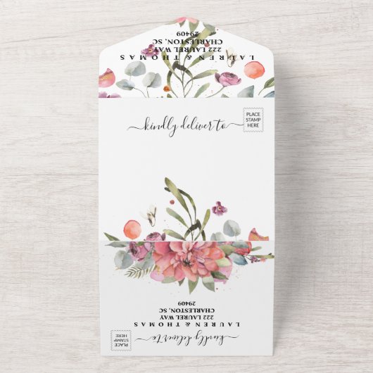 Falling Flowers Wedding All In One Uitnodiging (Buitenkant)