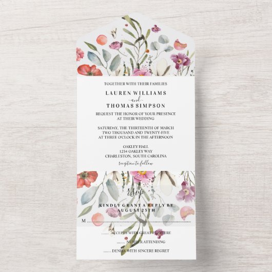 Falling Flowers Wedding All In One Uitnodiging (Binnen)