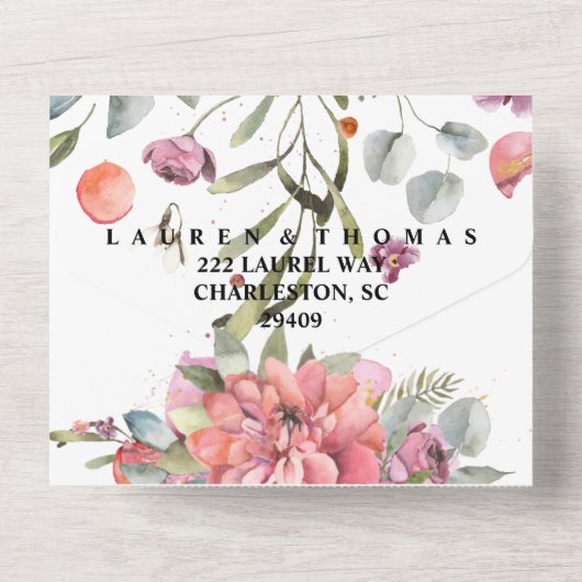 Falling Flowers Wedding All In One Uitnodiging (Achterkant)