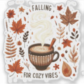 Falling for Cozy Vibes Schattigee herfstkoffie en Sticker (Voorkant)