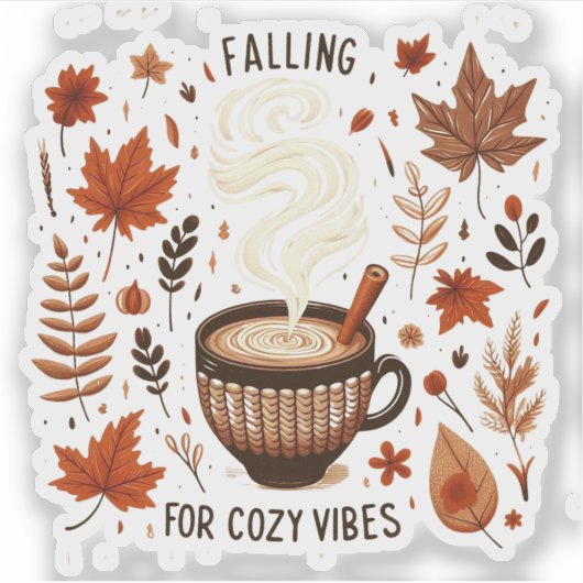 Falling for Cozy Vibes Schattigee herfstkoffie en Sticker (Voorkant)